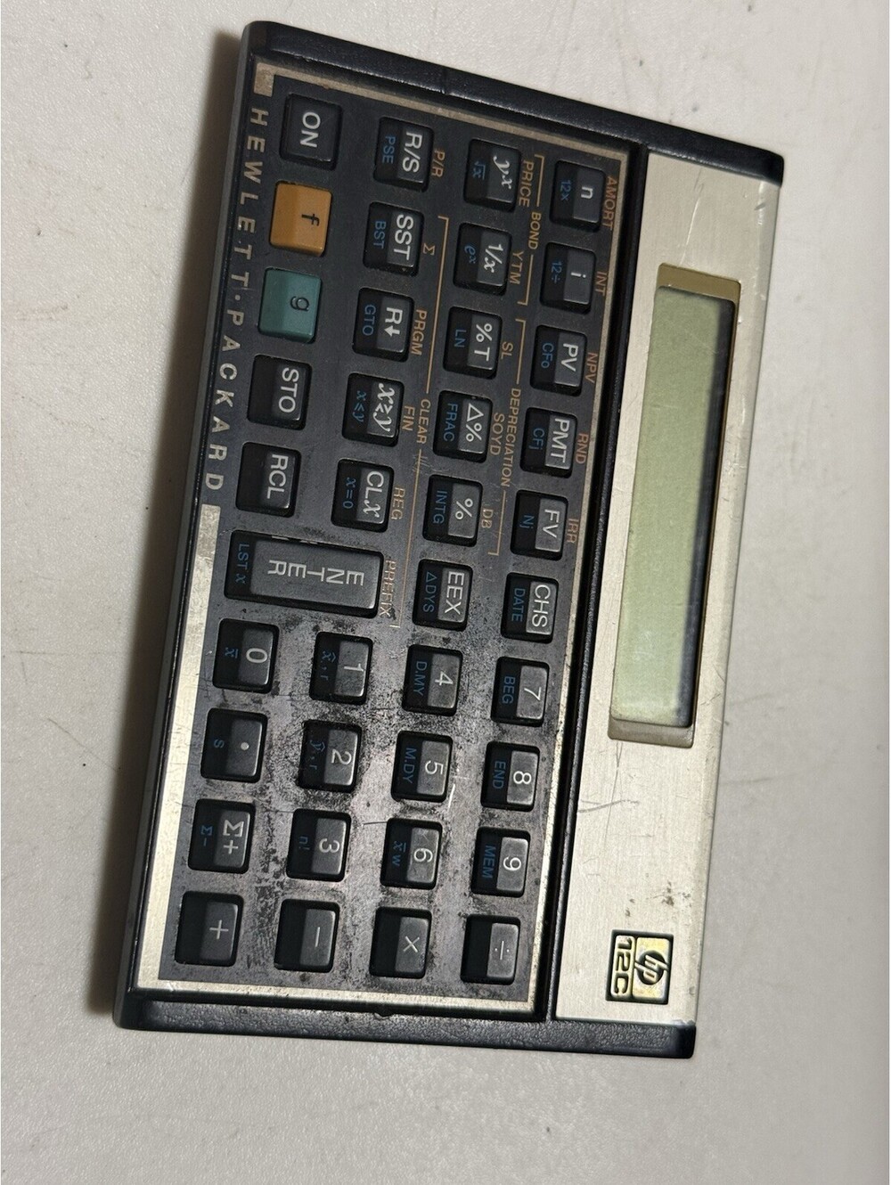 Vintage Hewlett-Packard HP 12C Financial Calculator Gold- Missing Battery Cover